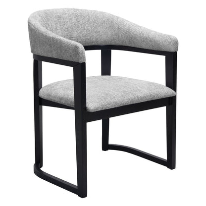 Gray And Black Faux Linen And Solid Wood Open Back Dining Arm Chair HomeRoots