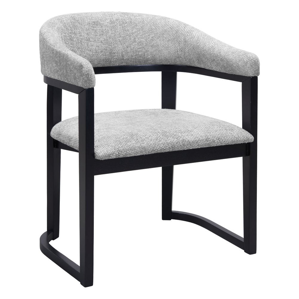 Gray And Black Faux Linen And Solid Wood Open Back Dining Arm Chair — view 5