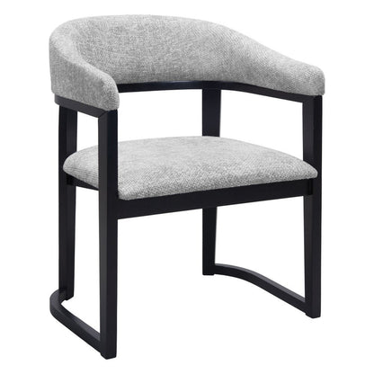 Gray And Black Faux Linen And Solid Wood Open Back Dining Arm Chair HomeRoots