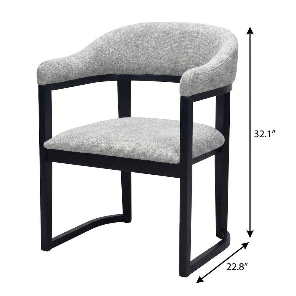 Gray And Black Faux Linen And Solid Wood Open Back Dining Arm Chair HomeRoots