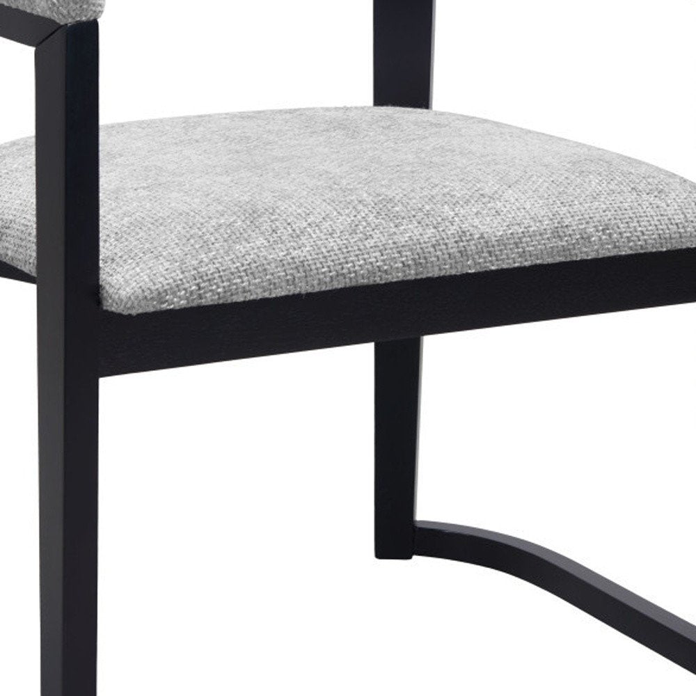 Gray And Black Faux Linen And Solid Wood Open Back Dining Arm Chair HomeRoots