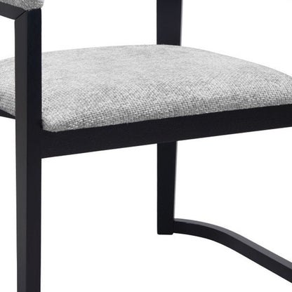 Gray And Black Faux Linen And Solid Wood Open Back Dining Arm Chair HomeRoots