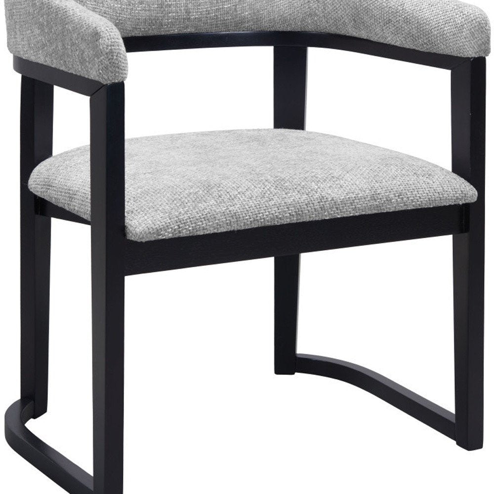 Gray And Black Faux Linen And Solid Wood Open Back Dining Arm Chair — view 8