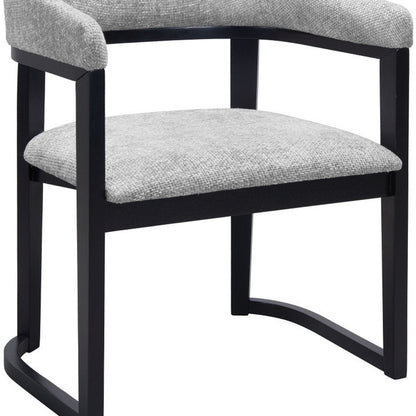 Gray And Black Faux Linen And Solid Wood Open Back Dining Arm Chair HomeRoots