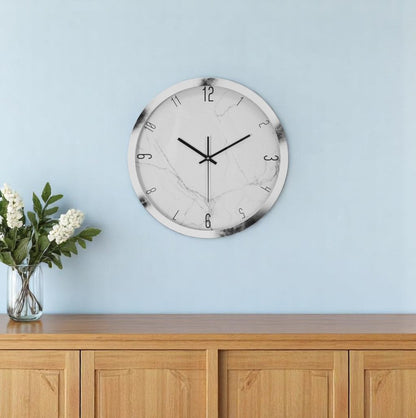 16" Black And White Heavy Duty Plastic Silent Analog Marble Round Wall Clock HomeRoots