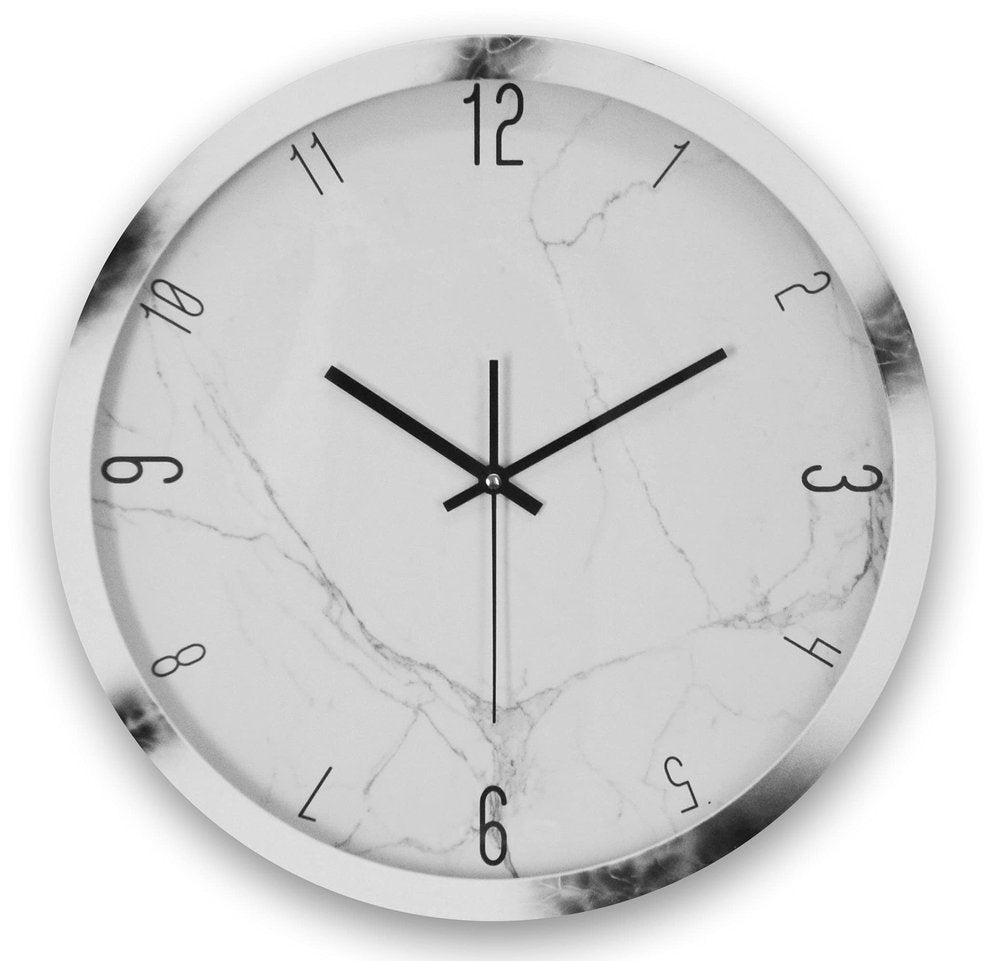 16" Black And White Heavy Duty Plastic Silent Analog Marble Round Wall Clock HomeRoots