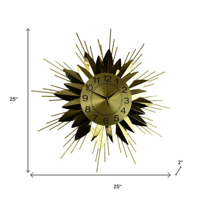 25" Gold And Black Silent Analog Starburst Wall Clock HomeRoots