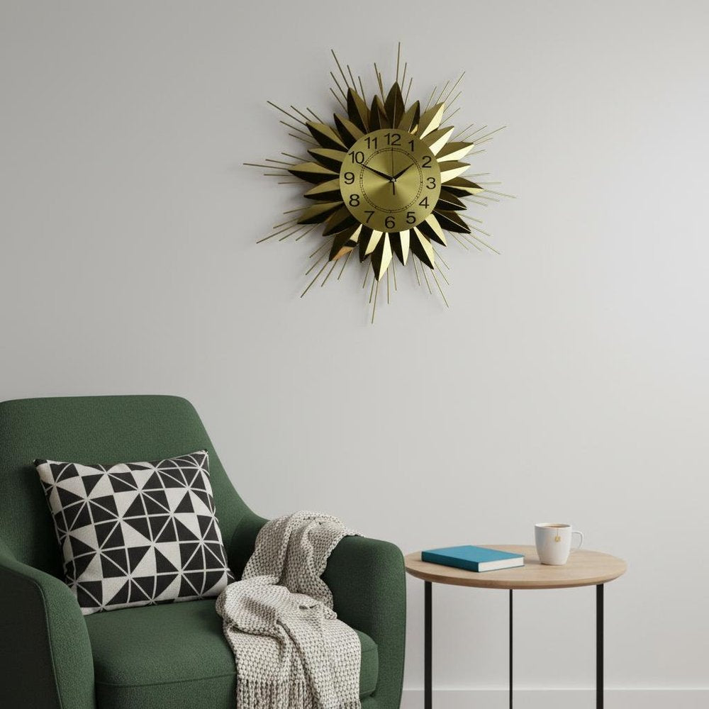 25" Gold And Black Metal Silent Analog Starburst Wall Clock HomeRoots