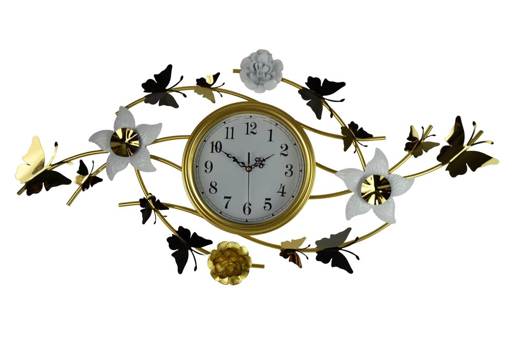 39" Gold And White Iron Silent Analog Butterfly Novelty Wall Clock — view 1