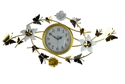 39" Gold And White Metal Silent Analog Butterfly Novelty Wall Clock HomeRoots