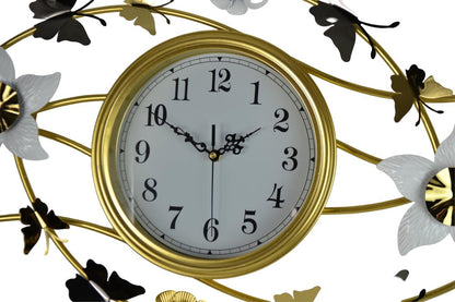 39" Gold And White Metal Silent Analog Butterfly Novelty Wall Clock HomeRoots