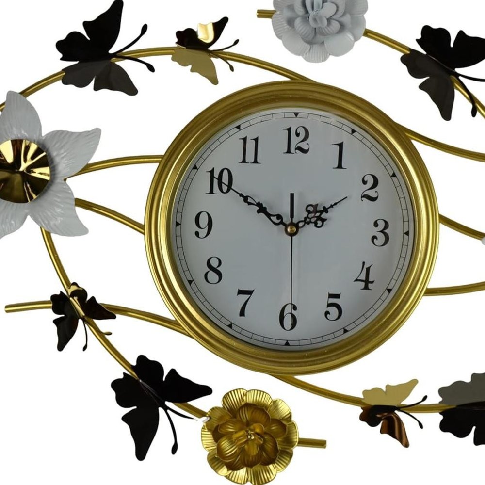 39" Gold And White Metal Silent Analog Butterfly Novelty Wall Clock HomeRoots