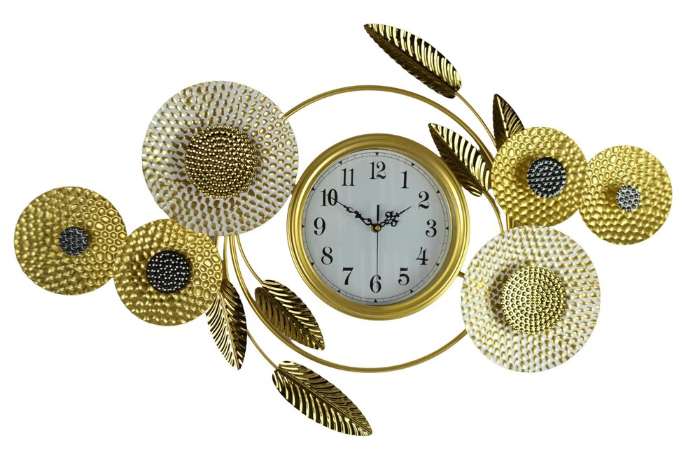 37" Gold Silver And White Metal Silent Analog Floral Novelty Wall Clock HomeRoots