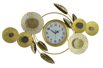 37" Gold Silver And White Metal Silent Analog Floral Novelty Wall Clock HomeRoots