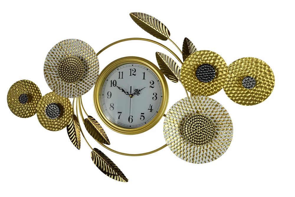 37" Gold Silver And White Iron Silent Analog Floral Novelty Wall Clock — view 2