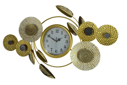 37" Gold Silver And White Metal Silent Analog Floral Novelty Wall Clock HomeRoots