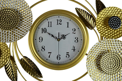 37" Gold Silver And White Iron Silent Analog Floral Novelty Wall Clock HomeRoots