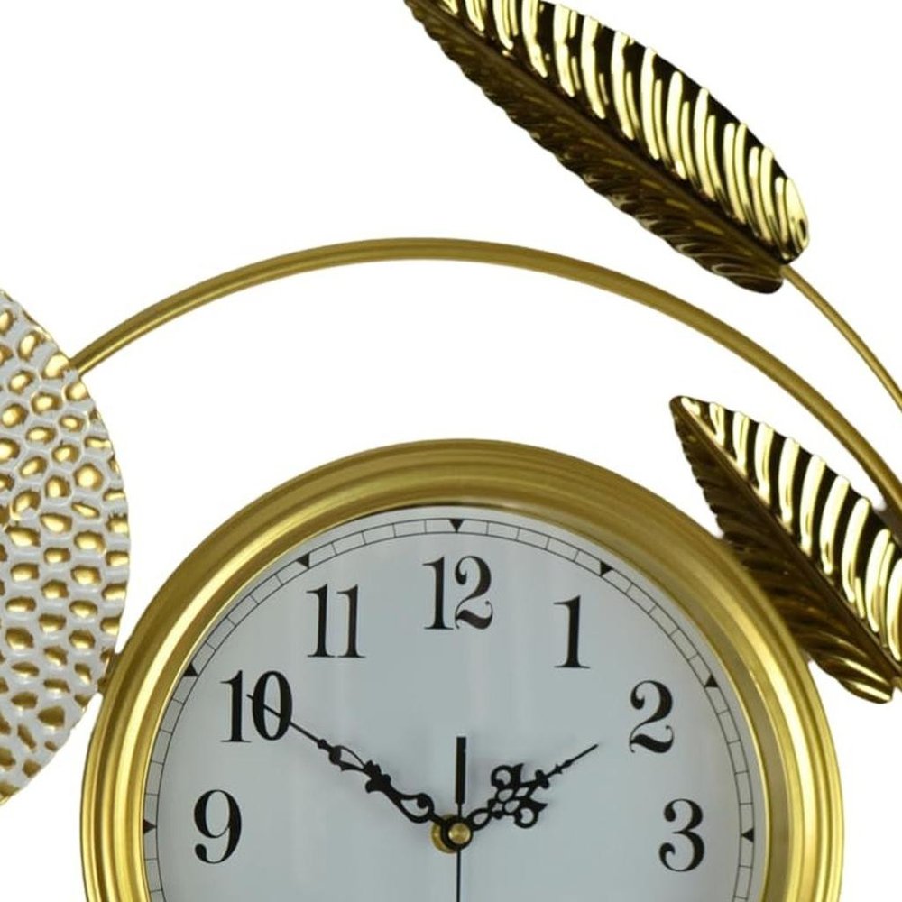 37" Gold Silver And White Iron Silent Analog Floral Novelty Wall Clock — view 4