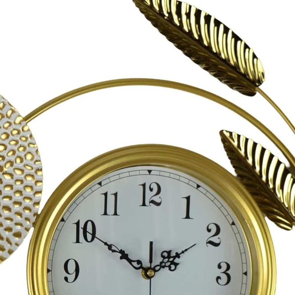 37" Gold Silver And White Iron Silent Analog Floral Novelty Wall Clock — view 5