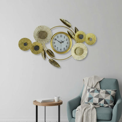 37" Gold Silver And White Metal Silent Analog Floral Novelty Wall Clock HomeRoots