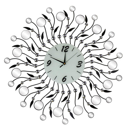 28" Silver Black And White Metal And Mirrored Glass Silent Analog Round Wall Clock HomeRoots