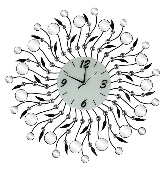 28" Silver Black And White Metal And Mirrored Glass Silent Analog Round Wall Clock HomeRoots