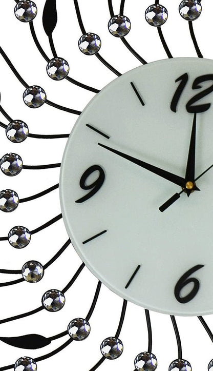 28" Silver Black And White Metal And Mirrored Glass Silent Analog Round Wall Clock HomeRoots