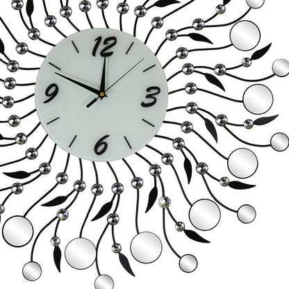 28" Silver Black And White Metal And Mirrored Glass Silent Analog Round Wall Clock HomeRoots