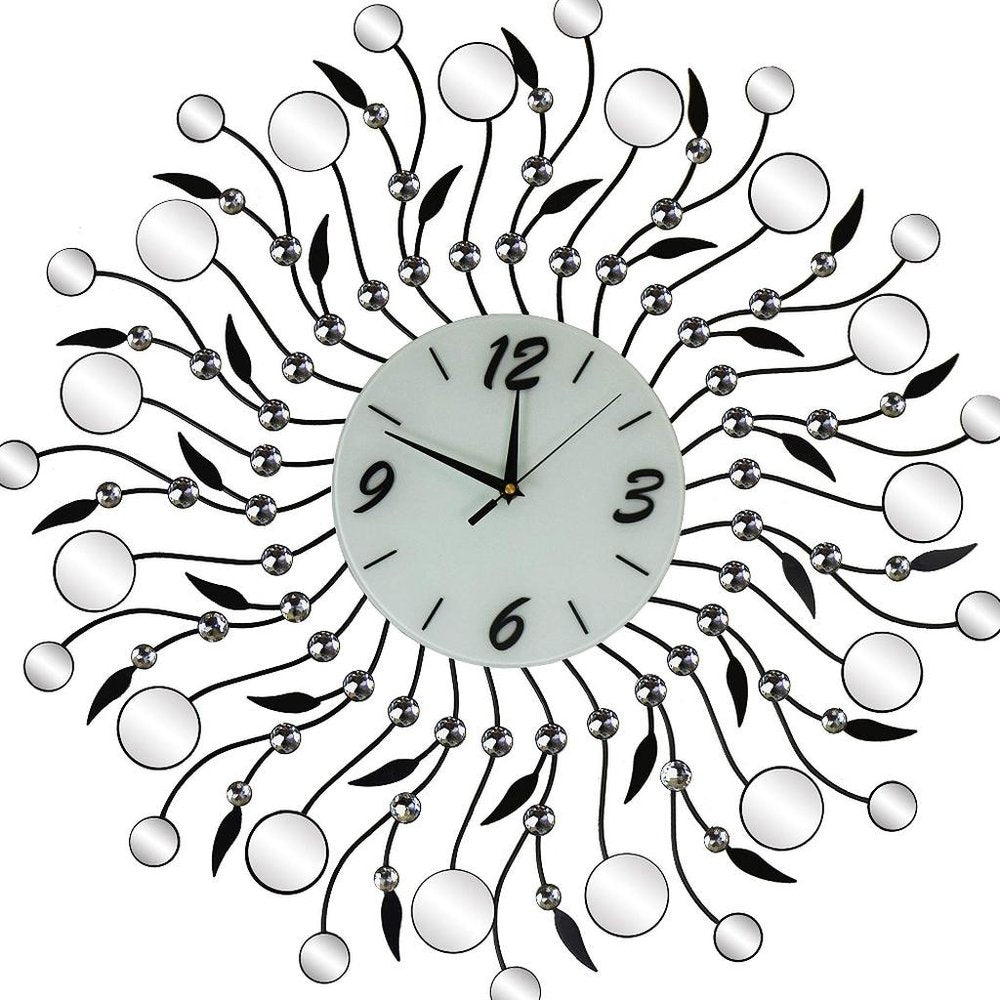 28" Silver Black And White Metal And Mirrored Glass Silent Analog Round Wall Clock HomeRoots