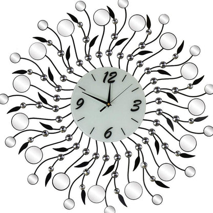 28" Silver Black And White Metal And Mirrored Glass Silent Analog Round Wall Clock HomeRoots