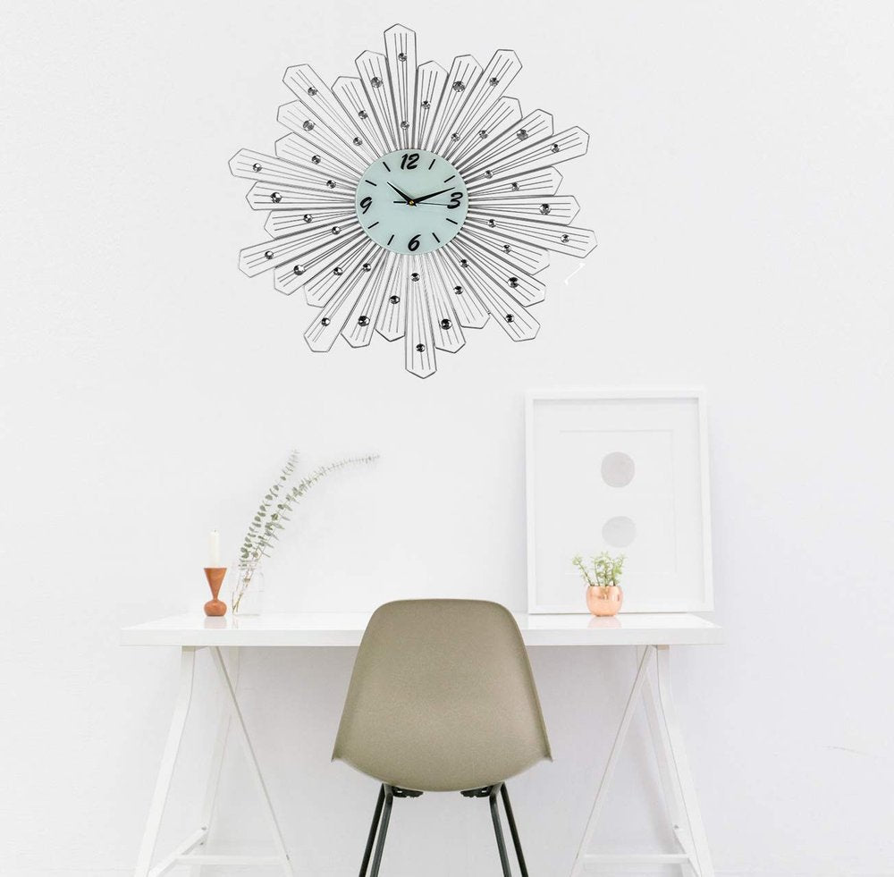 27" Silver And White Metal Silent Analog Novelty Wall Clock HomeRoots