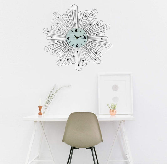 27" Silver And White Metal Silent Analog Novelty Wall Clock HomeRoots