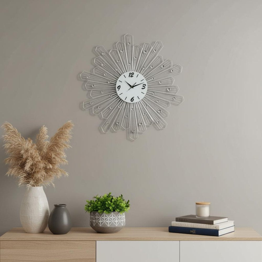 27" Silver And White Silent Analog Novelty Wall Clock