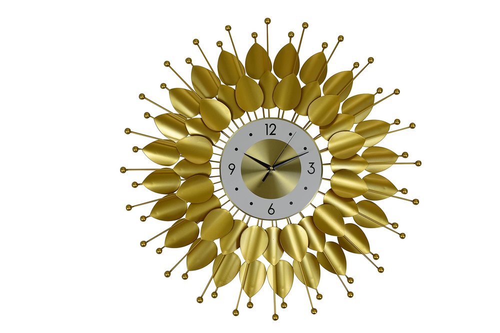 28" Gold And White Metal Silent Analog Floral Sunburst Wall Clock HomeRoots