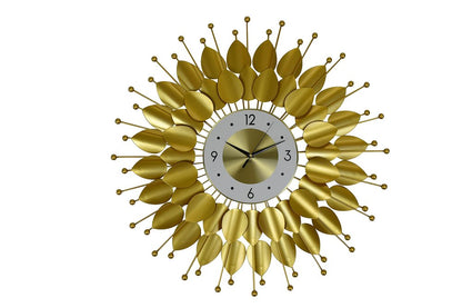 28" Gold And White Metal Silent Analog Floral Sunburst Wall Clock HomeRoots