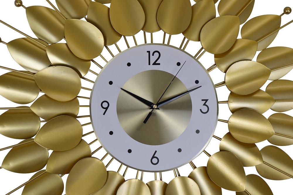 28" Gold And White Silent Analog Floral Sunburst Wall Clock — view 2