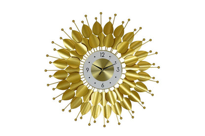 28" Gold And White Metal Silent Analog Floral Sunburst Wall Clock HomeRoots