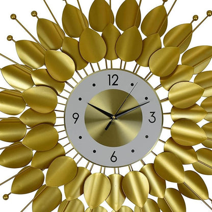 28" Gold And White Silent Analog Floral Sunburst Wall Clock HomeRoots