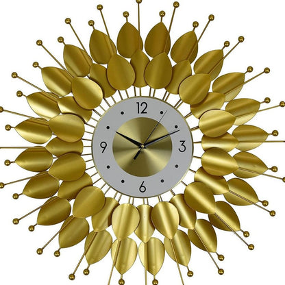 28" Gold And White Metal Silent Analog Floral Sunburst Wall Clock HomeRoots