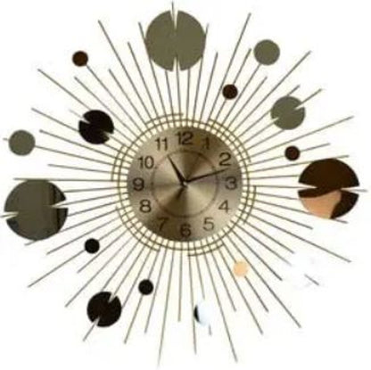 27" Gold Copper And Silver Metal Silent Analog Sunburst Wall Clock HomeRoots