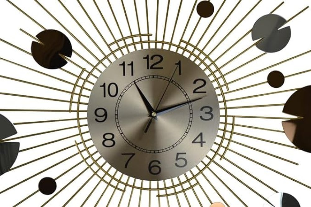 27" Gold Copper And Silver Metal Silent Analog Sunburst Wall Clock HomeRoots
