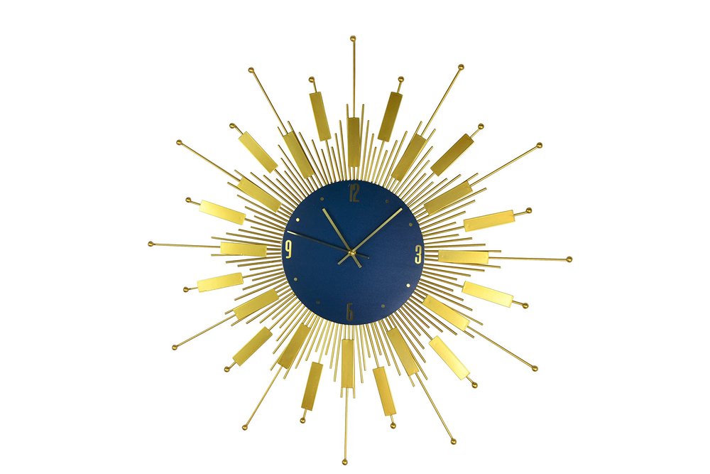 27" Gold And Blue Silent Analog Sunburst Wall Clock — view 1