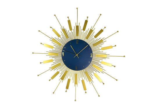 27" Gold And Blue Silent Analog Sunburst Wall Clock HomeRoots