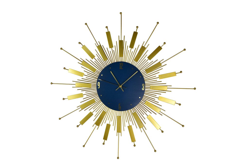 27" Gold And Blue Metal Silent Analog Sunburst Wall Clock HomeRoots