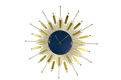 27" Gold And Blue Silent Analog Sunburst Wall Clock