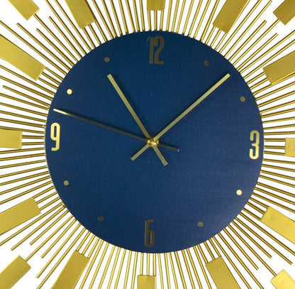 27" Gold And Blue Silent Analog Sunburst Wall Clock