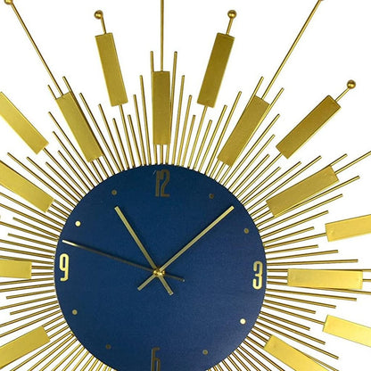 27" Gold And Blue Silent Analog Sunburst Wall Clock