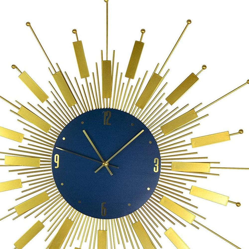 27" Gold And Blue Silent Analog Sunburst Wall Clock