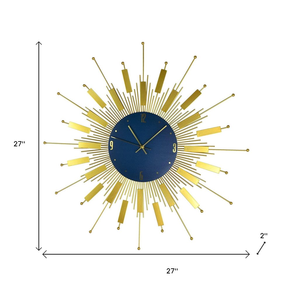 27" Gold And Blue Silent Analog Sunburst Wall Clock — view 6
