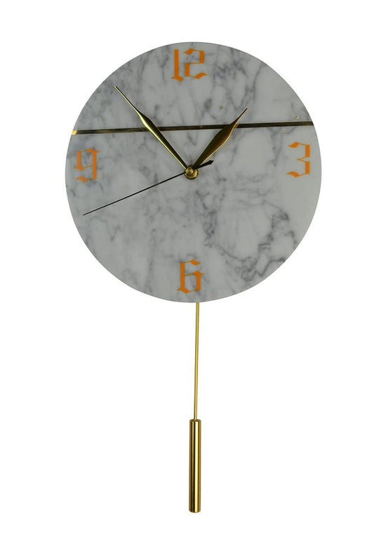 10" White And Gold Silent Pendulum Marble Round Wall Clock HomeRoots